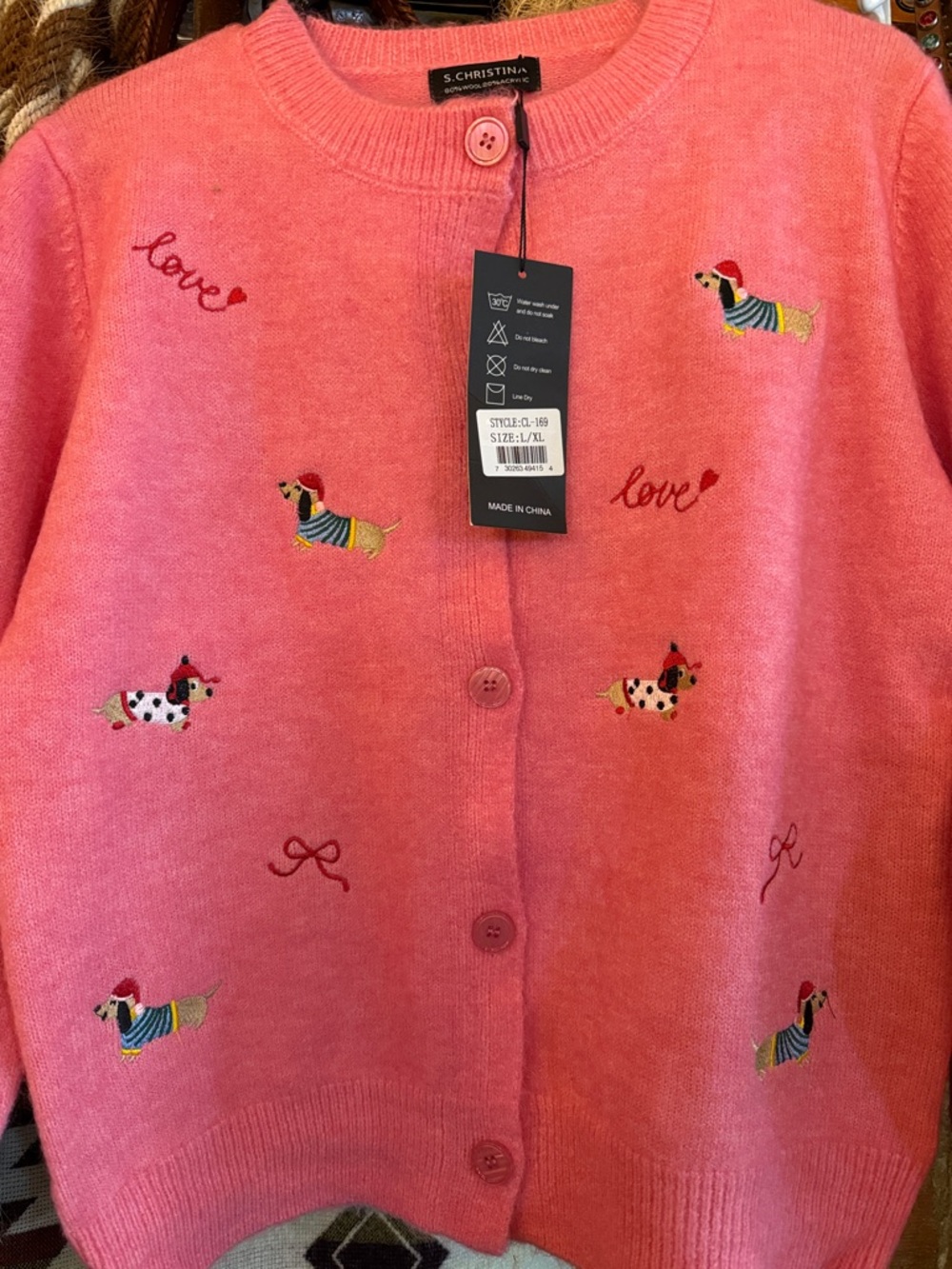 S. Christensen Pink Embroidered Dog-Motif Button Cardigan - Picture 4 of 5